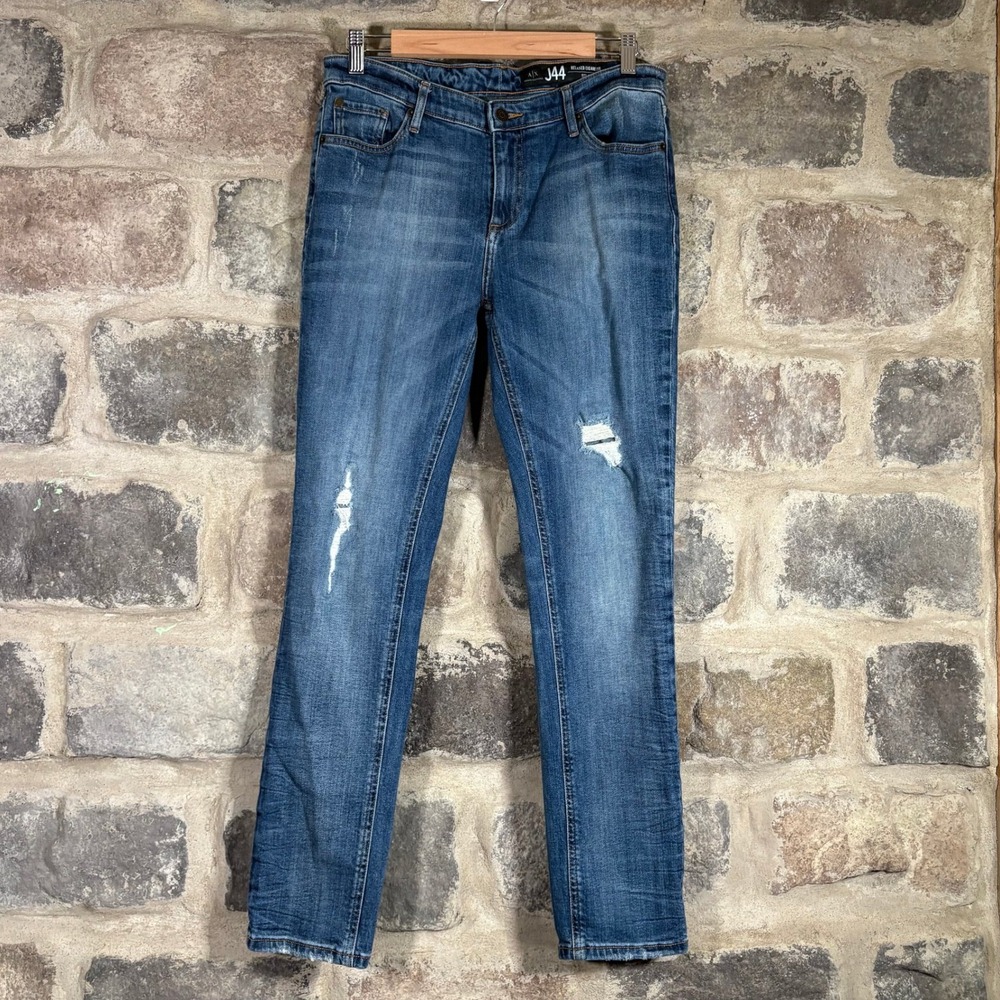 Armani Exchange A|X J44 Relaxed Cigarette Jeans Blue Distressed Womens 28 Casual